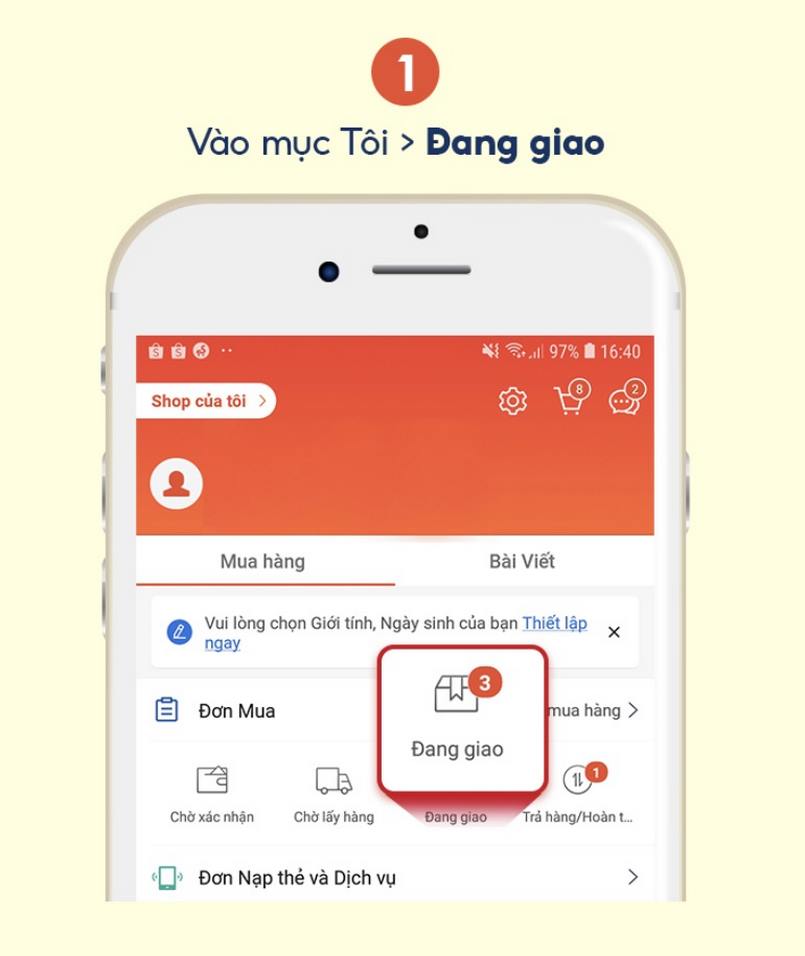 Chọn vào phần đơn hàng