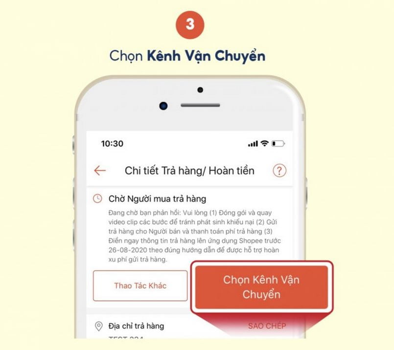 Chọn vào vị trí đơn hàng