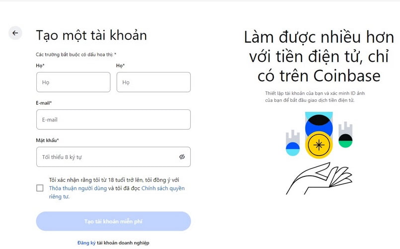 Hướng dẫn tạo ví Coinbase để lưu trữ coin an toàn