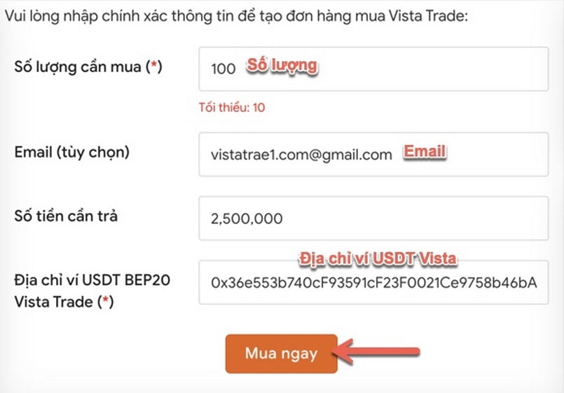 Nạp tiền Vista Trade