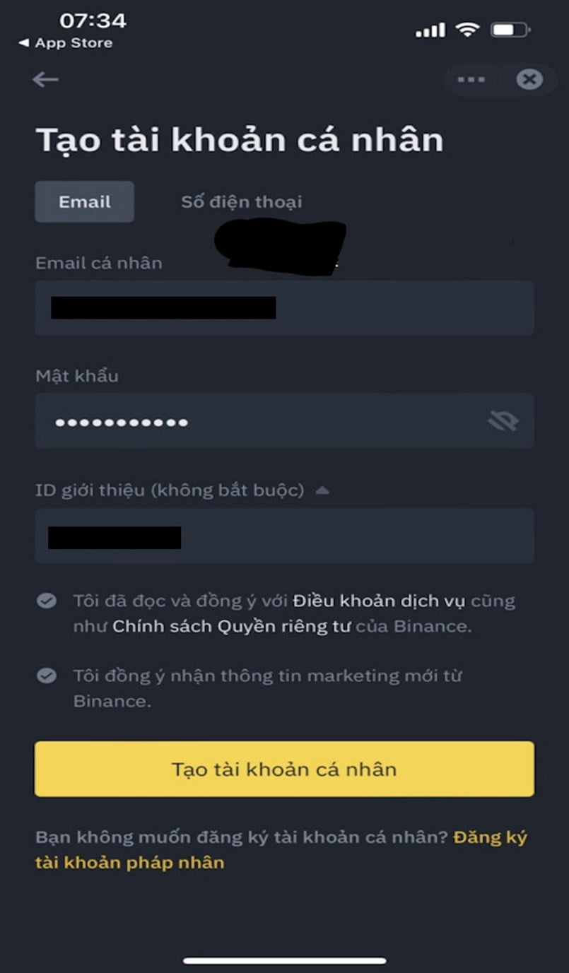 Cách đăng ký đơn giản tài khoản Binance bằng điện thoại