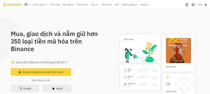 Giao diện chính của tài khoản Binance