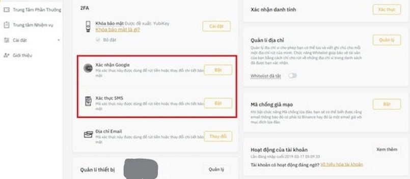 Bảo mật tài khoản Binance bằng cả 2 cách