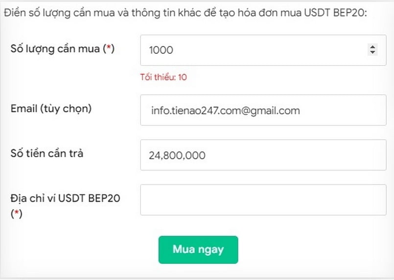 Hướng dẫn cách mua USDT trên sàn Muabanusdt