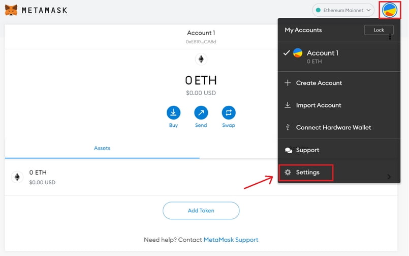 Setting tài khoản Metamask