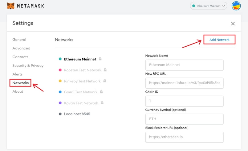 Thêm mạng Metamask